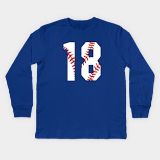 Baseball Number 18 #18 Baseball Shirt Jersey Favorite Player Biggest Fan Kids Long Sleeve T-Shirt